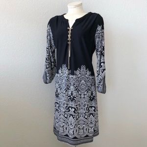 Calesas black/white print chain lace-up dress.
